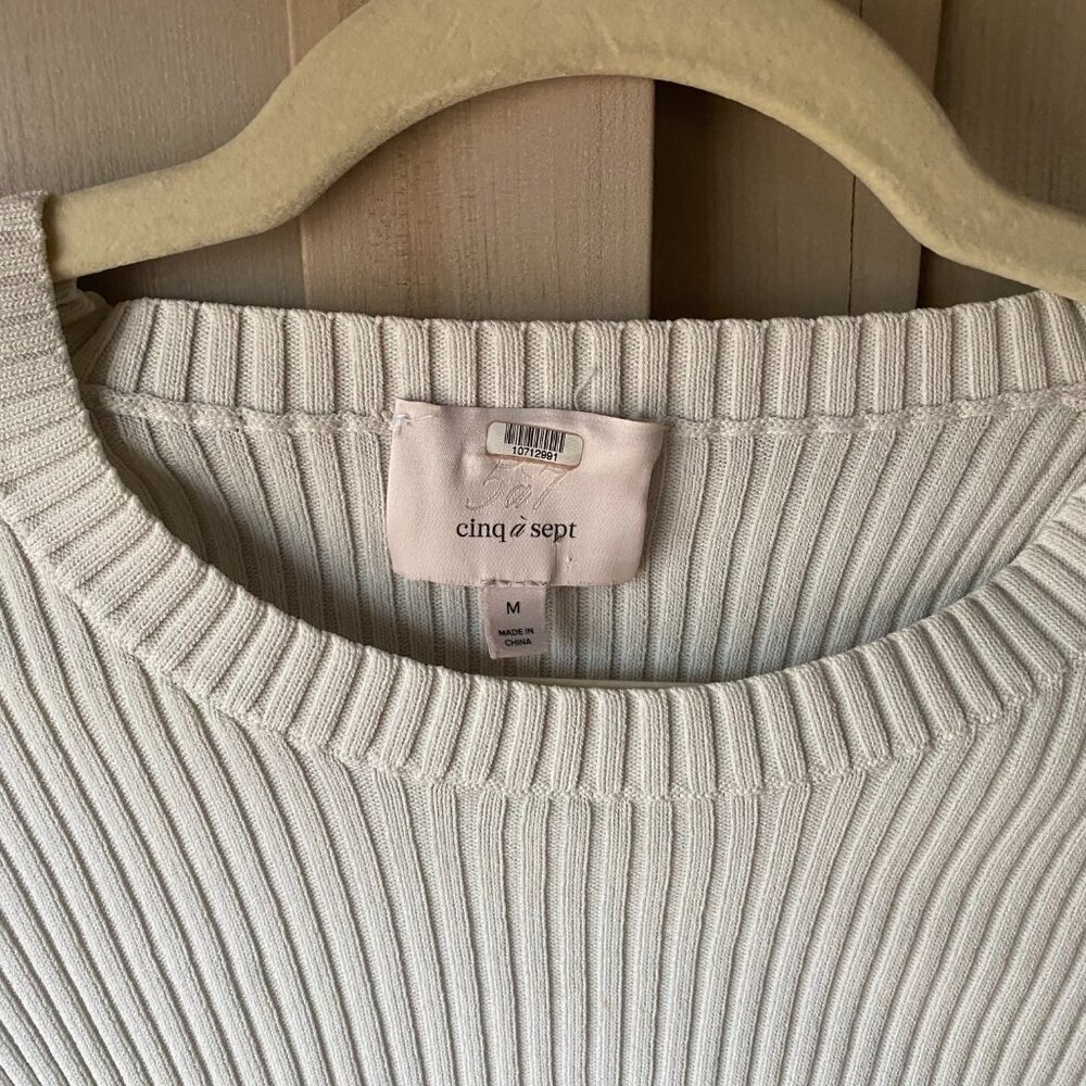 cinq a sept Cream Ribbed Ruffle Shoulder Sweater - Picture 4 of 10